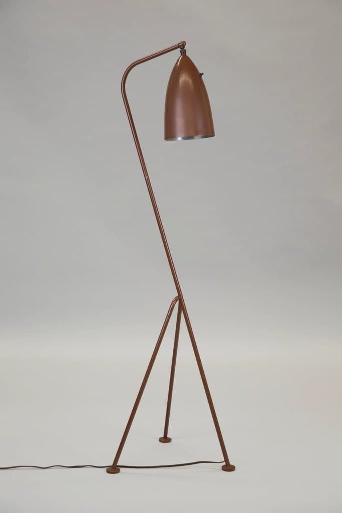 Russet enamel tripod floor lamp with an adjustable shade
