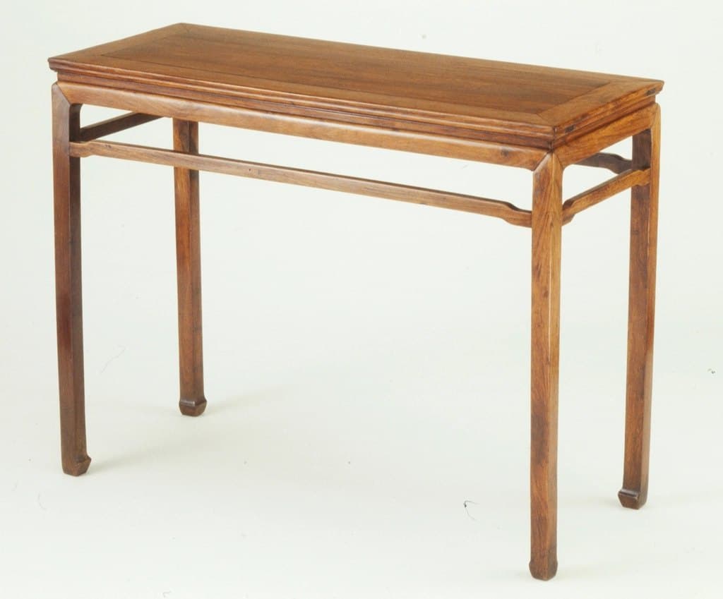 Rectangular elm wood console table with a slender apron and straight legs