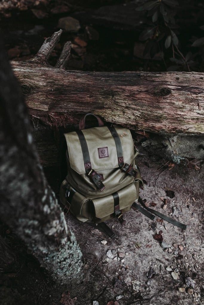 Structured canvas daypack in a dark olive tone